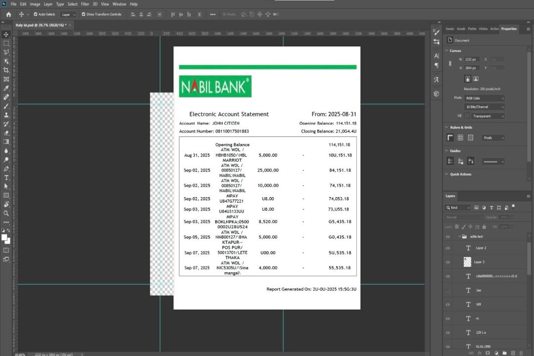 Népal Nabil Bank Relevé de compte électronique Modèle Word et PDF template